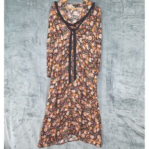 Nobodys Child Dress 16 Maxi Floral Boho Cottagecore Peasant Modest‎ Tie Collar